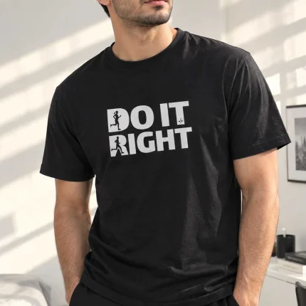 تیشرت نخ پنبه ۱۰۰ درصد جریان با چاپ DO IT RIGHT روی سینه