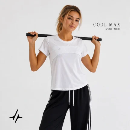 تیشرت ورزشی زنانه خنک Cool Max جریان سفید