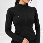 سویشرت زنانه CURVE FIT مشکی با یقه ایستاده و زیپ جلو